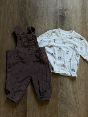 Carter's Brown Corduroy Overalls with Cream Puppy Print Tee
